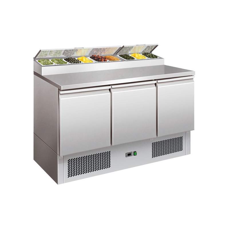 Saladette réfrigérée 2 ou 3 portes et couvercle rabattable Inox