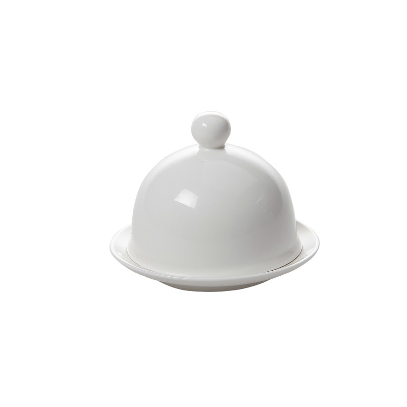 Beurrier en porcelaine avec cloche Inox | Materiel-horeca | Achat en ligne