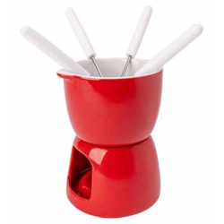 Fondue à chocolat avec 4 fourchettes disponible en rouge ou Blanc/ Le spécialiste du matériel horeca, ustensiles de cuisine prof