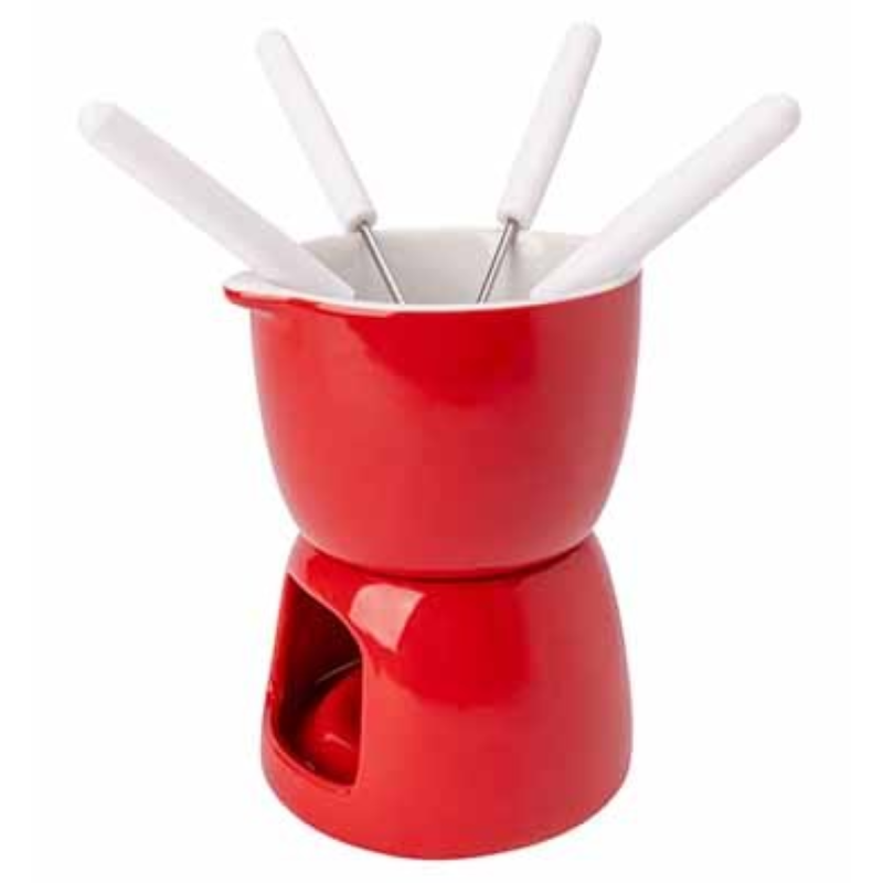 Fondue à chocolat avec 4 fourchettes disponible en rouge ou Blanc/ Le spécialiste du matériel horeca, ustensiles de cuisine prof