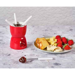 Fondue à chocolat avec 4 fourchettes disponible en rouge ou Blanc/ Le spécialiste du matériel horeca, ustensiles de cuisine prof