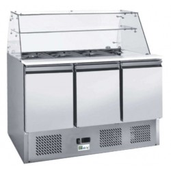 saladette réfrigérée 2 ou 3 portes en inox et vitre bombée; Paques SA votre spécialiste de la vente de matériel horeca & cuisine