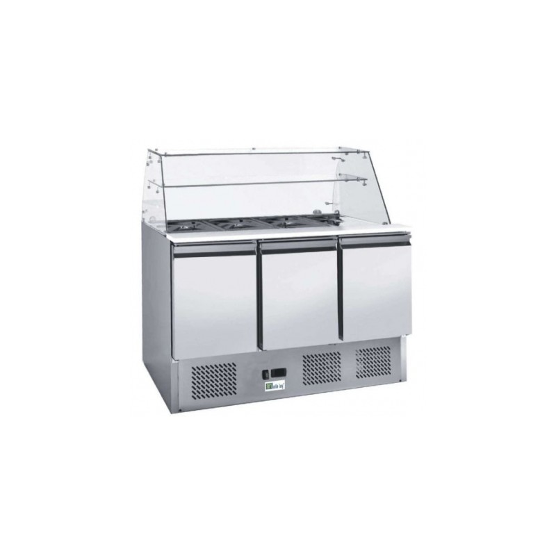 saladette réfrigérée 2 ou 3 portes en inox et vitre bombée; Paques SA votre spécialiste de la vente de matériel horeca & cuisine