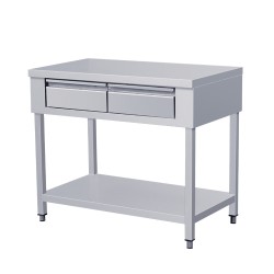 TABLE DE TRAVAIL AVEC 2 TIROIRS ET AVEC SOUS-TABLETTE. Paques SA votre spécialiste de la vente de matériel horeca & cuisine sur