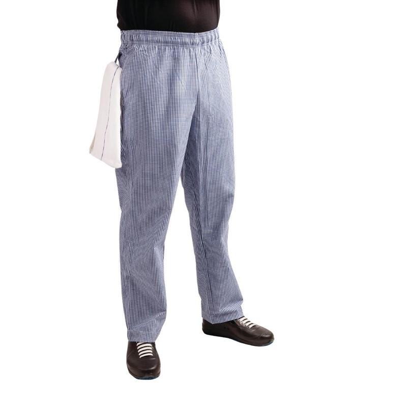 Pantalon de cuisine Whites Easyfit à petits carreaux bleus Taille S