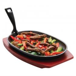 Plat de service en fonte ovale avec support bois 28 cm/ Le spécialiste du matériel horeca, ustensiles de cuisine professionnels 